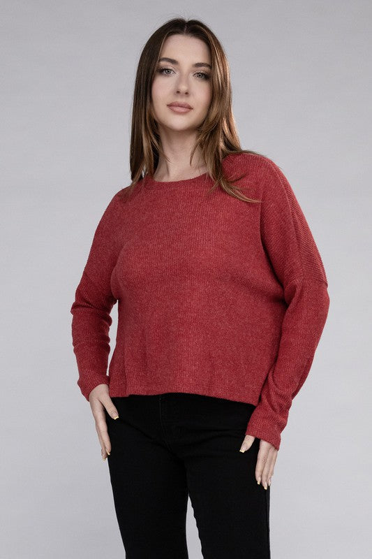 Ribbed Dolman Long Sleeve Sweater-Charmful Clothing Boutique