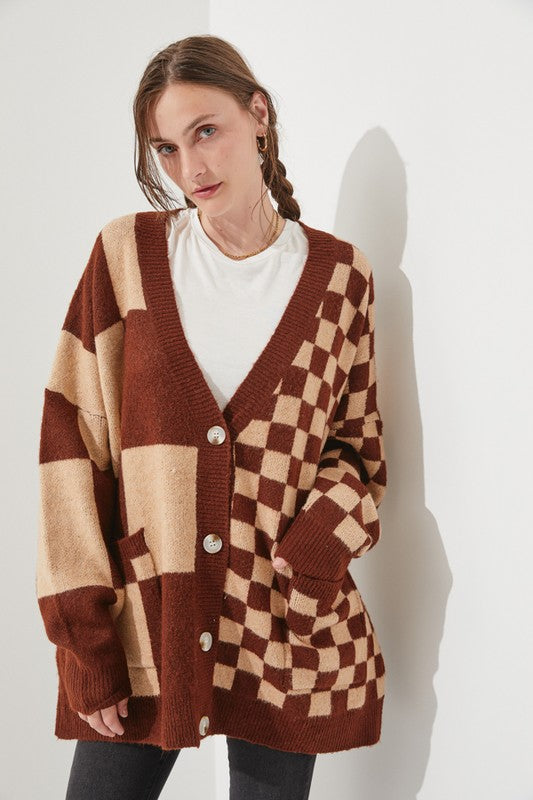 CHECKERED OVERSIZED SWEATER JJK5031P-Charmful Clothing Boutique