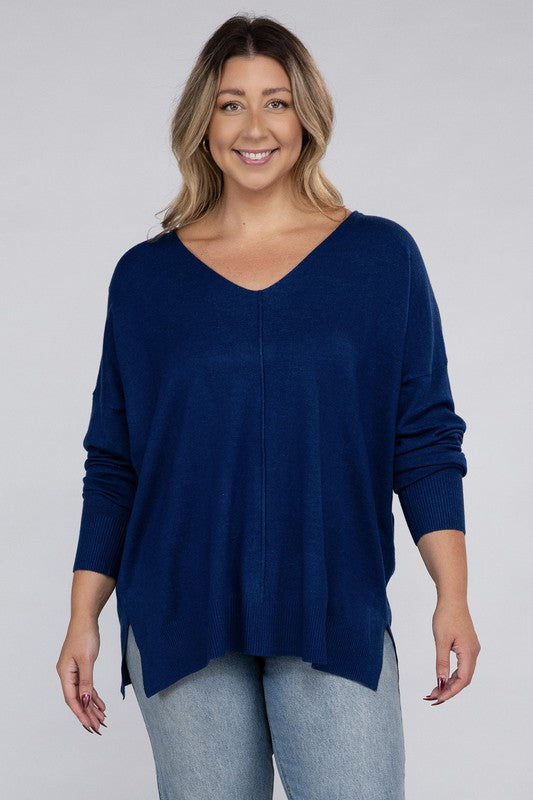 Plus Garment Dyed Front Seam Sweater-Charmful Clothing Boutique