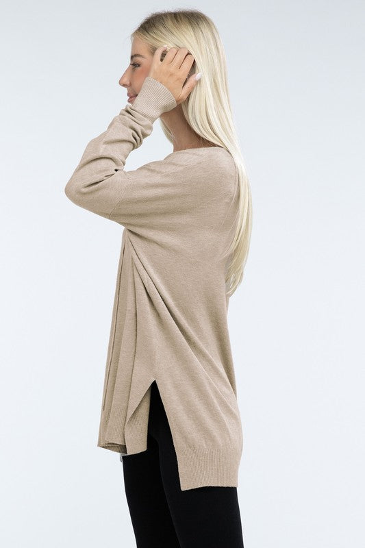 Hi-Low Hem Front Seam Sweater-Charmful Clothing Boutique