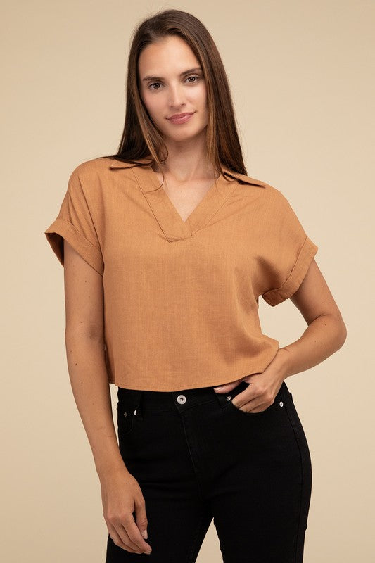 Always a Delight Short Sleeve Linen Top-Charmful Clothing Boutique