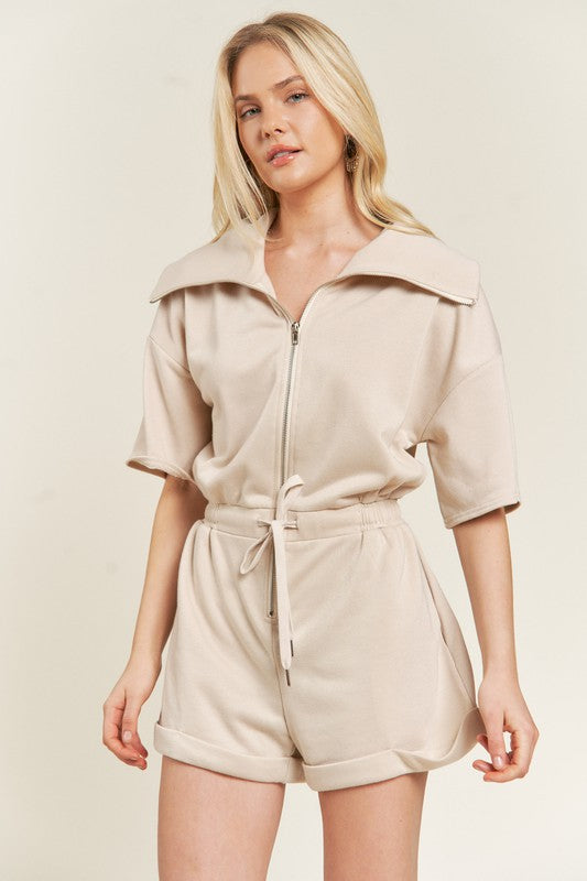 TERRY ZIP FRONT ROMPER-Charmful Clothing Boutique