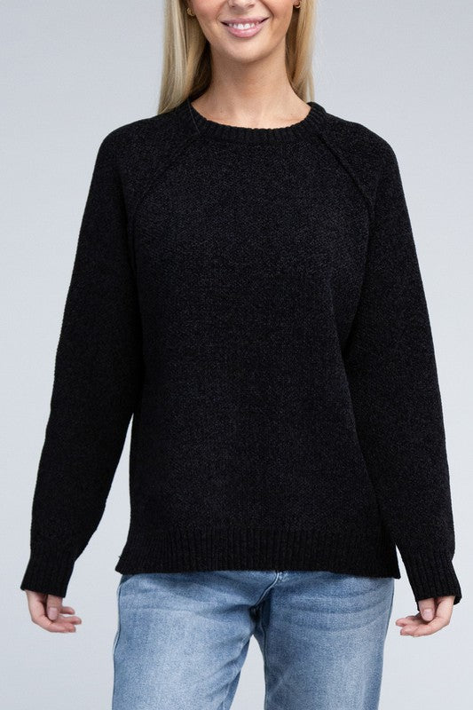 Raglan Chenille Sweater-Charmful Clothing Boutique