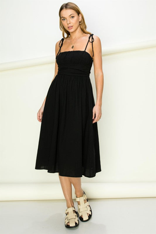 Get a Clue Tie-Strap Midi Dress-Charmful Clothing Boutique