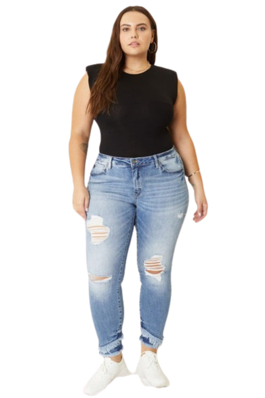 Kan Can Plus Mid Rise Ankle Skinny Jeans-Charmful Clothing Boutique