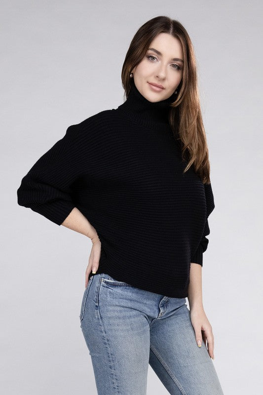 Viscose Dolman Sleeve Turtleneck Sweater-Charmful Clothing Boutique