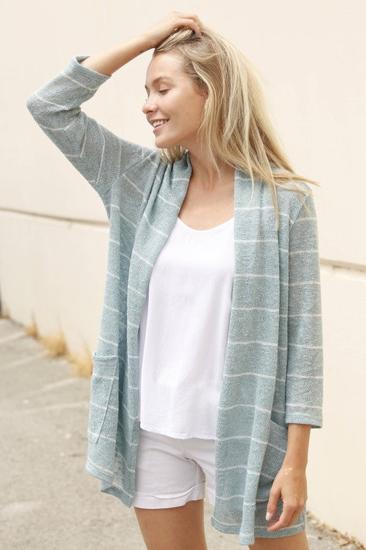 plus Spring stripe cardigan with pocket-Charmful Clothing Boutique