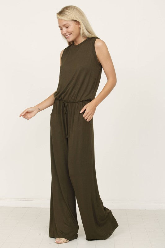 plus solid draw string pocket jumpsuit-Charmful Clothing Boutique