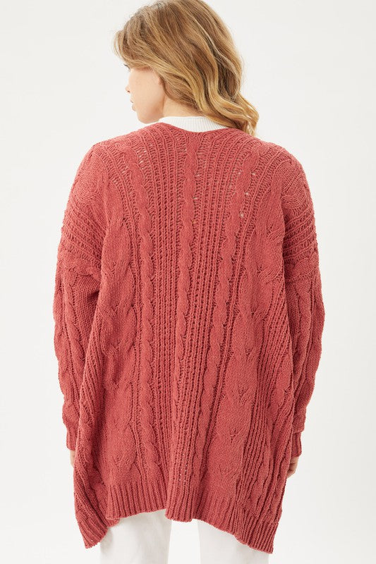 Chenille Cable Knit Oversized Open Front Cardigan-Charmful Clothing Boutique