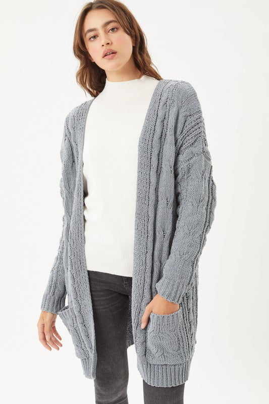 Chenille Cable Knit Oversized Open Front Cardigan-Charmful Clothing Boutique