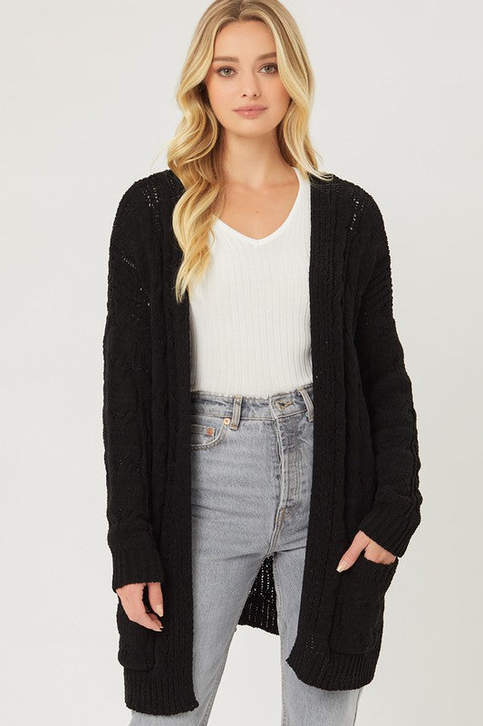 Chenille Cable Knit Oversized Open Front Cardigan-Charmful Clothing Boutique