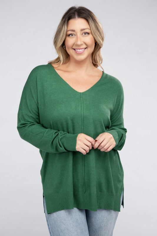 Plus Garment Dyed Front Seam Sweater-Charmful Clothing Boutique