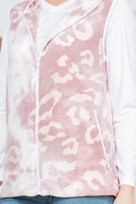 Pink Leopard Print Hoodie Vest-Charmful Clothing Boutique
