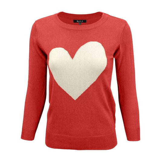 S/S Love Heart Crew-neck  12GG Pullover Sweater-Charmful Clothing Boutique