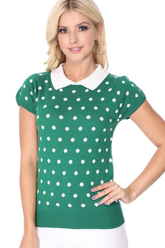 Puffed Cap Sleeve Polka Dot Jacquard Sweater-Charmful Clothing Boutique