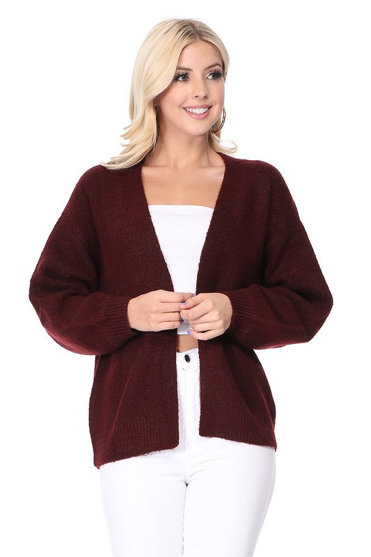 Bubble Bell Sleeve Chunky Open Sweater Cardigan-Charmful Clothing Boutique