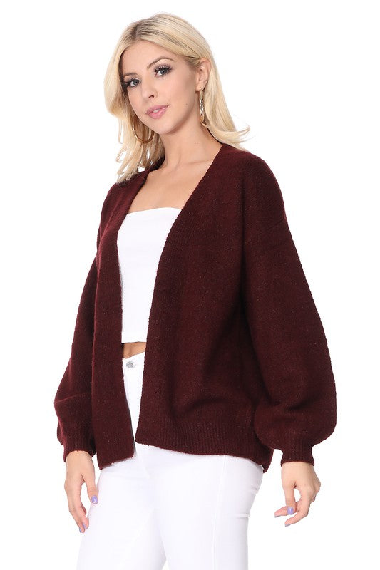 Bubble Bell Sleeve Chunky Open Sweater Cardigan-Charmful Clothing Boutique