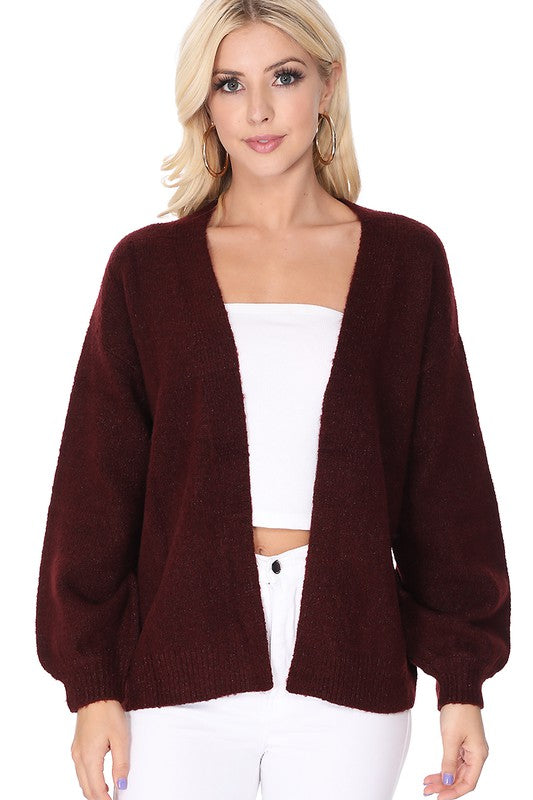 Bubble Bell Sleeve Chunky Open Sweater Cardigan-Charmful Clothing Boutique