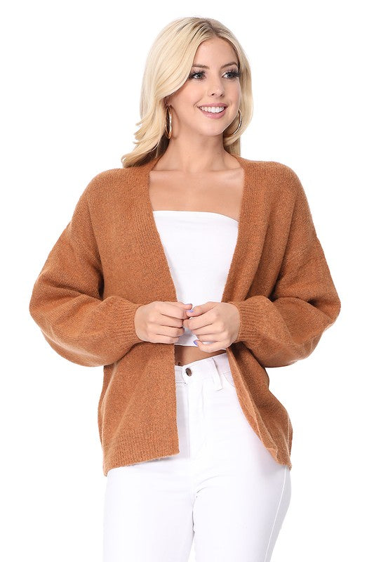 Bubble Bell Sleeve Chunky Open Sweater Cardigan-Charmful Clothing Boutique