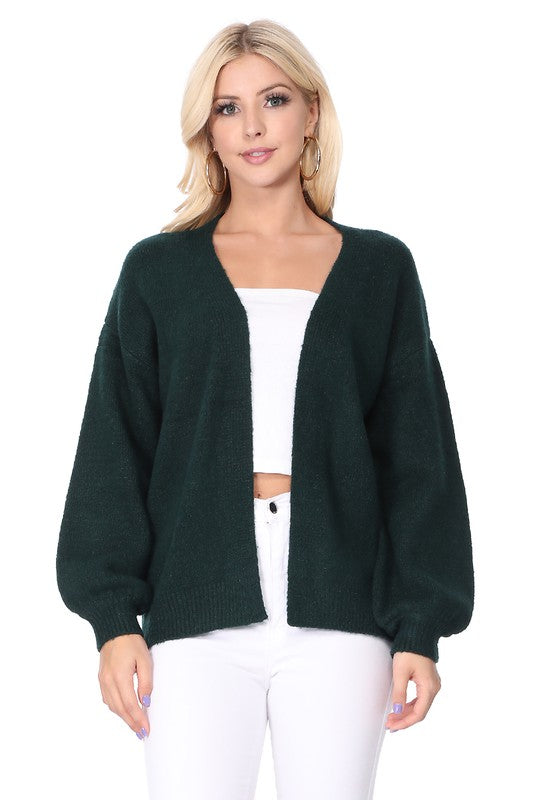 Bubble Bell Sleeve Chunky Open Sweater Cardigan-Charmful Clothing Boutique