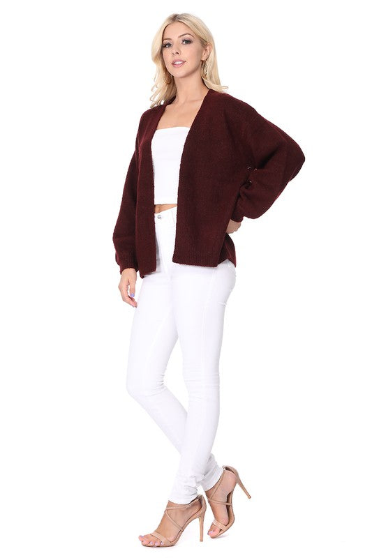 Bubble Bell Sleeve Chunky Open Sweater Cardigan-Charmful Clothing Boutique