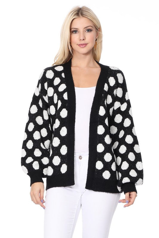 Polka Dot Jacquard Sweater Shrug Cardigan-Charmful Clothing Boutique