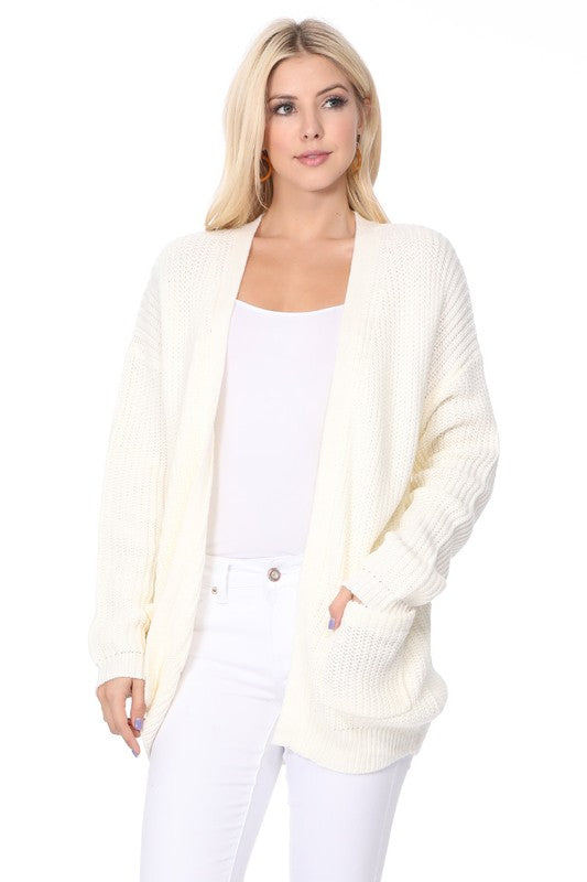 Chunky Waffle Knit Open Front Sweater Cardigan-Charmful Clothing Boutique