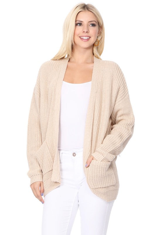 Chunky Waffle Knit Open Front Sweater Cardigan-Charmful Clothing Boutique