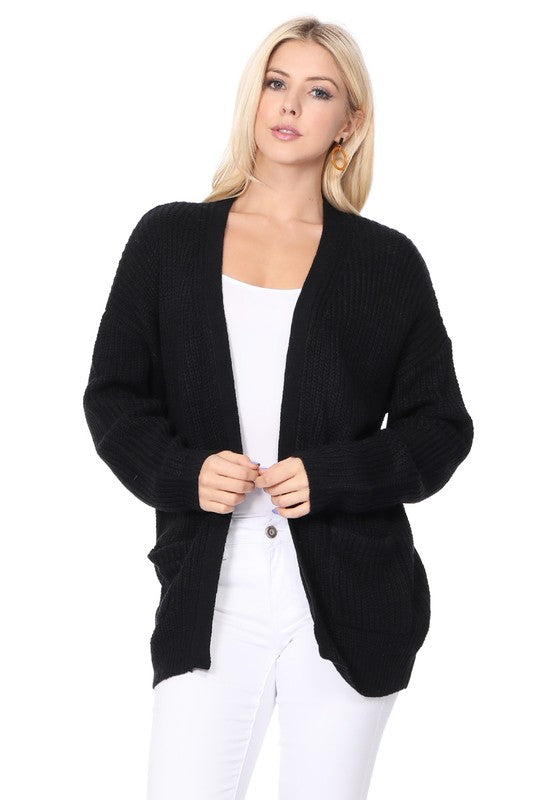 Chunky Waffle Knit Open Front Sweater Cardigan-Charmful Clothing Boutique