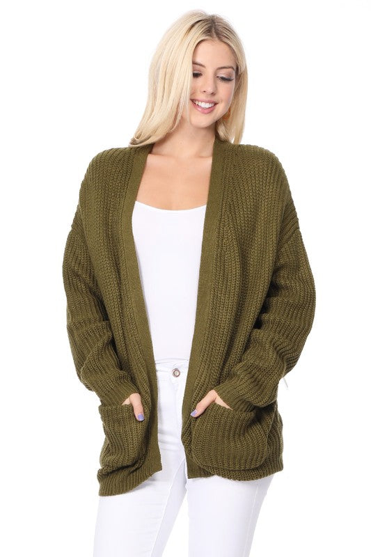 Chunky Waffle Knit Open Front Sweater Cardigan-Charmful Clothing Boutique