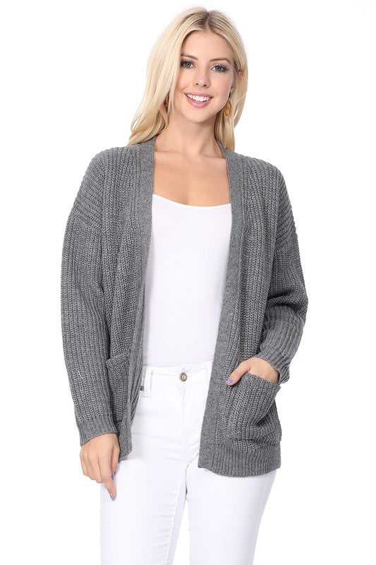 Chunky Waffle Knit Open Front Sweater Cardigan-Charmful Clothing Boutique