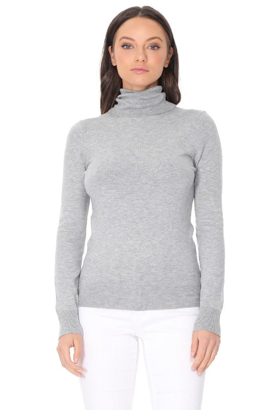 Turtleneck Spandex Stretch Pullover Sweater-Charmful Clothing Boutique