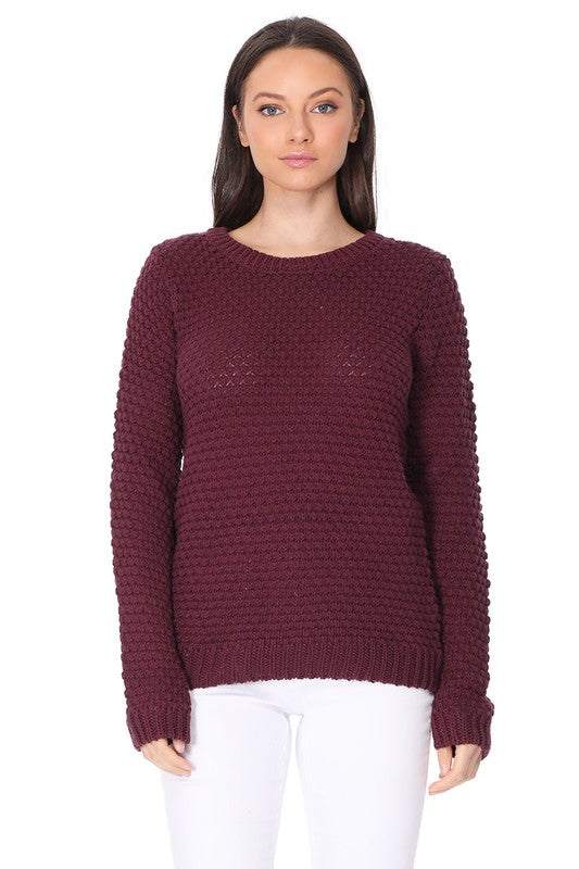 Pop Corn Stitch Long Sleeve Casual Sweater Top-Charmful Clothing Boutique