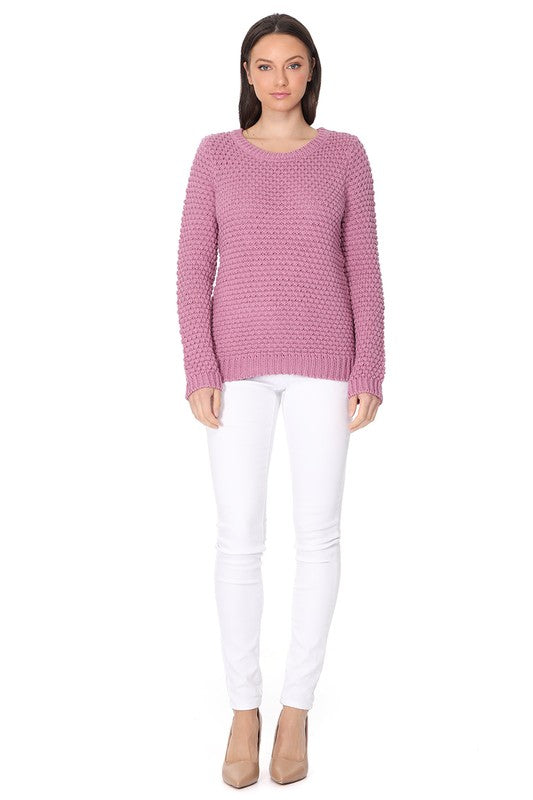 Pop Corn Stitch Long Sleeve Casual Sweater Top-Charmful Clothing Boutique