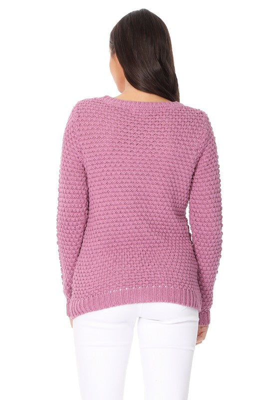 Pop Corn Stitch Long Sleeve Casual Sweater Top-Charmful Clothing Boutique