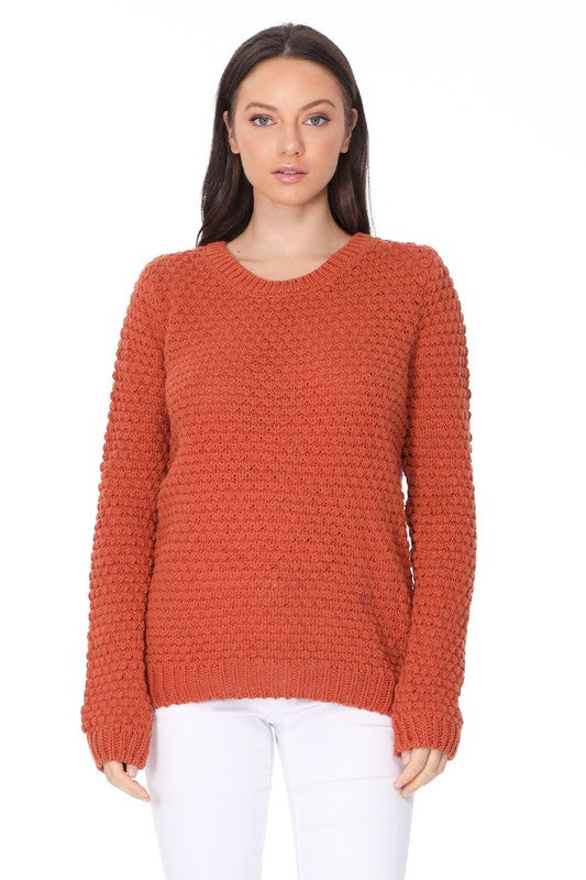 Pop Corn Stitch Long Sleeve Casual Sweater Top-Charmful Clothing Boutique