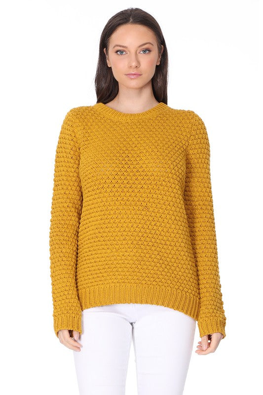 Pop Corn Stitch Long Sleeve Casual Sweater Top-Charmful Clothing Boutique