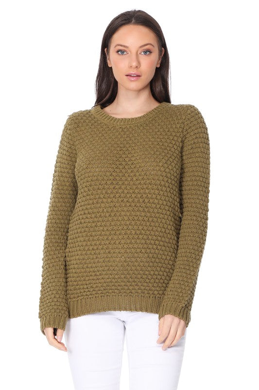 Pop Corn Stitch Long Sleeve Casual Sweater Top-Charmful Clothing Boutique