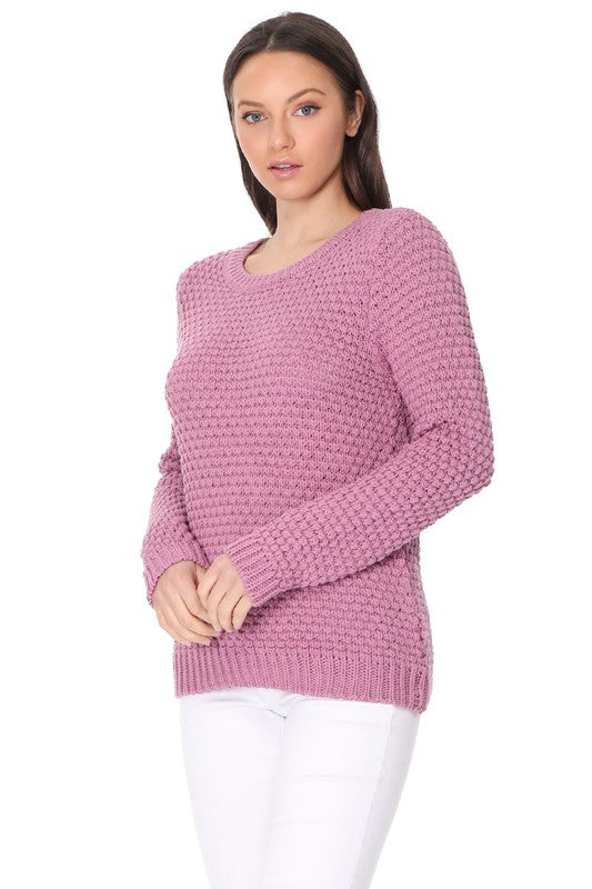 Pop Corn Stitch Long Sleeve Casual Sweater Top-Charmful Clothing Boutique