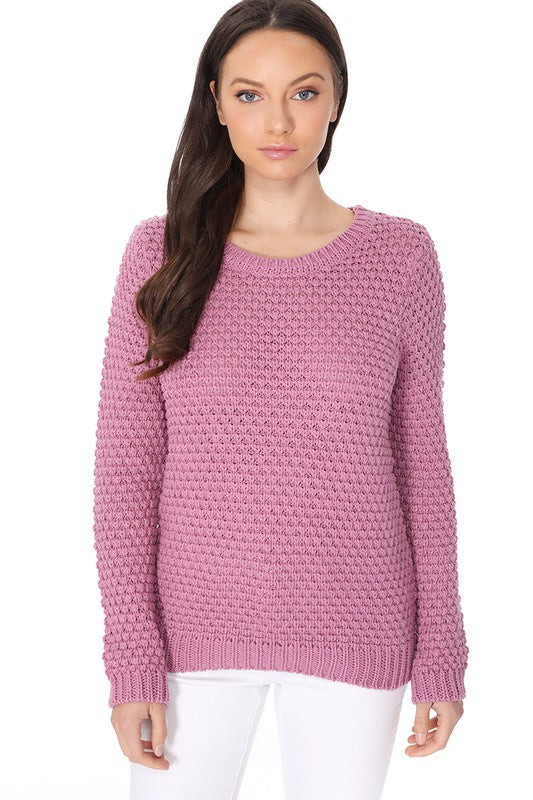 Pop Corn Stitch Long Sleeve Casual Sweater Top-Charmful Clothing Boutique