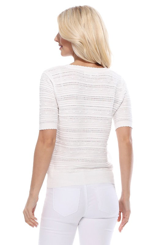 Elegant Scallop & Punch Hole Knitted Sweater Top-Charmful Clothing Boutique