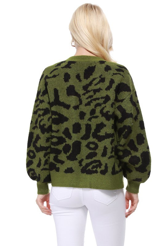 Leopard Jacquard Open Front Shrug Cardigan-Charmful Clothing Boutique