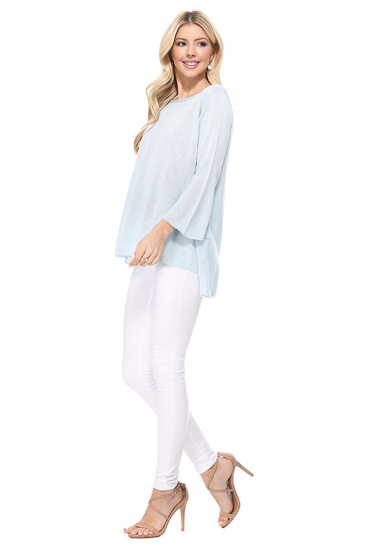 Semi See-through Boat neck Hi-Low Knit Top-Charmful Clothing Boutique