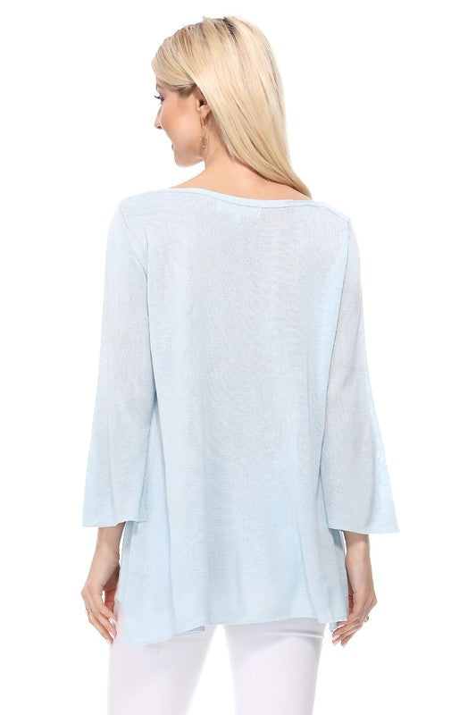 Semi See-through Boat neck Hi-Low Knit Top-Charmful Clothing Boutique