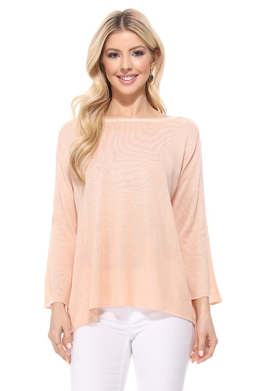 Semi See-through Boat neck Hi-Low Knit Top-Charmful Clothing Boutique