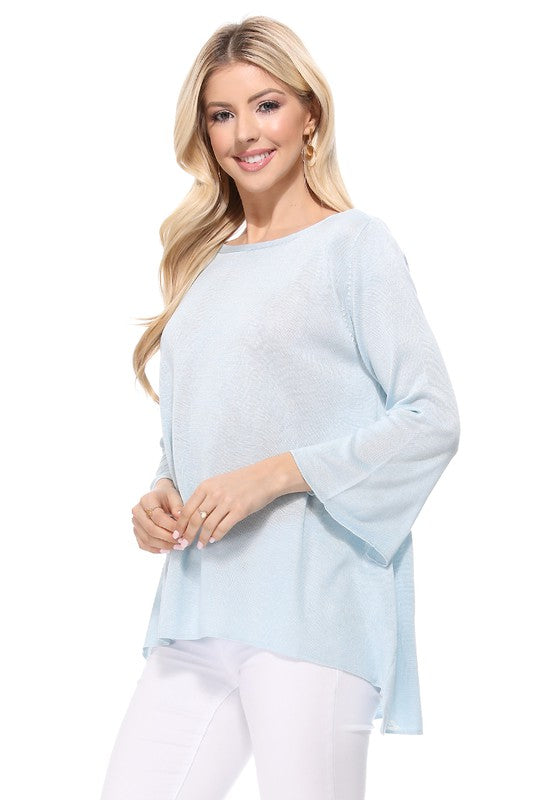 Semi See-through Boat neck Hi-Low Knit Top-Charmful Clothing Boutique