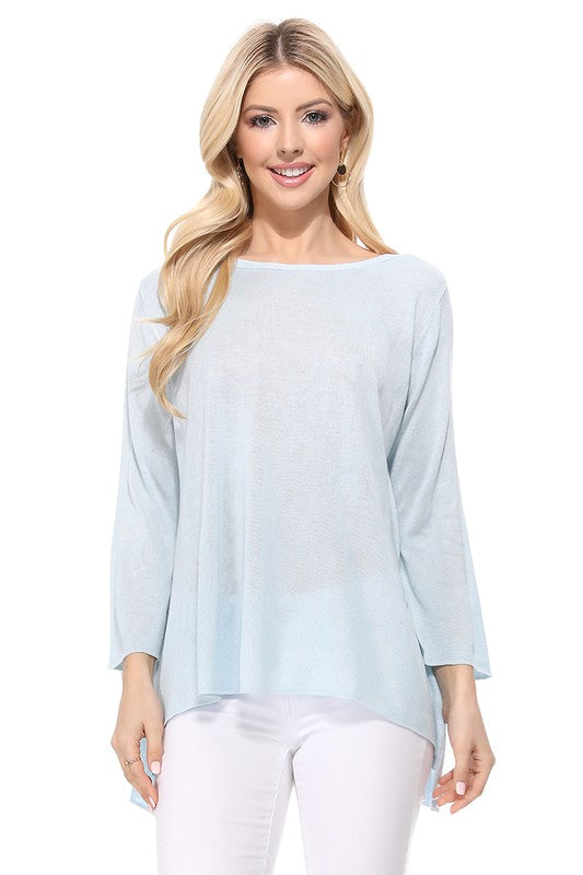 Semi See-through Boat neck Hi-Low Knit Top-Charmful Clothing Boutique