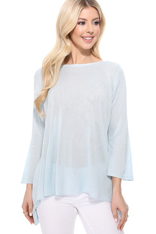 Semi See-through Boat neck Hi-Low Knit Top-Charmful Clothing Boutique