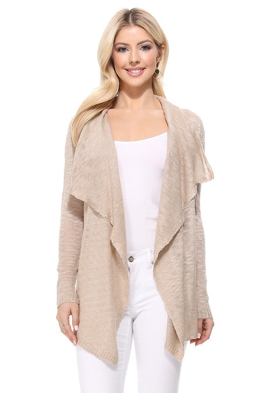 Draped Collar, Drape Front Sweater Cardigan-Charmful Clothing Boutique