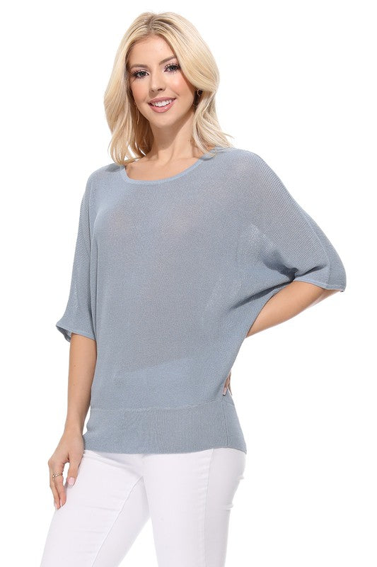 Half Dolman Sleeve Sheer Cool Knit Sweater Top-Charmful Clothing Boutique